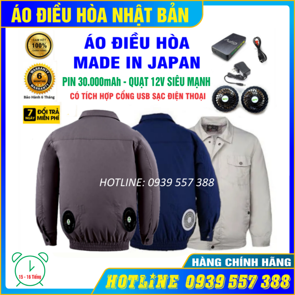 ÁO ĐIỀU HÒA CHÍNH HÃNG NHẬT BẢN PIN 30.000mAh - QUẠT 12V SIÊU MẠNH, ÁO QUẠT LÀM MÁT CHỐNG NẮNG NÓNG BẢO HỘ LAO ĐỘNG