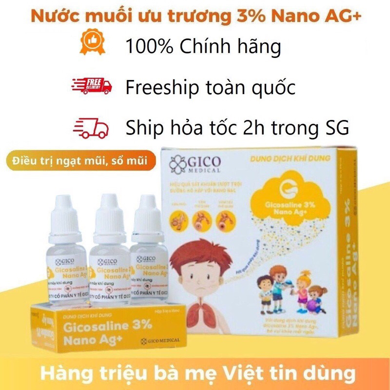Nước muối ưu trương GICO/Khí Dung Gucosaline 3% Nano Bạc