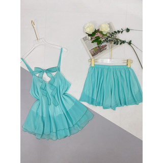 Bộ đùi lụa chifon 2tầng cột nơ tiểu thư