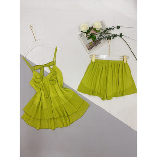 Bộ đùi lụa chifon 2tầng cột nơ tiểu thư