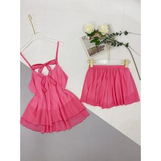 Bộ đùi lụa chifon 2tầng cột nơ tiểu thư