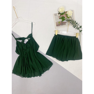 Bộ đùi lụa chifon 2tầng cột nơ tiểu thư