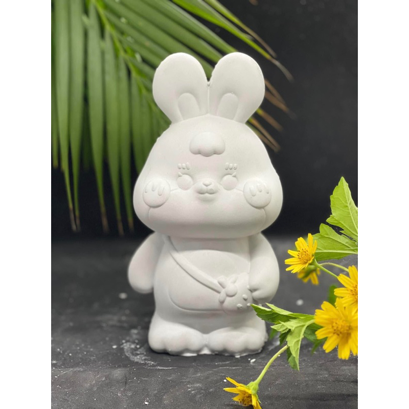 Tượng tô màu THỎ DÂU thạch cao size lớn 18-24cm