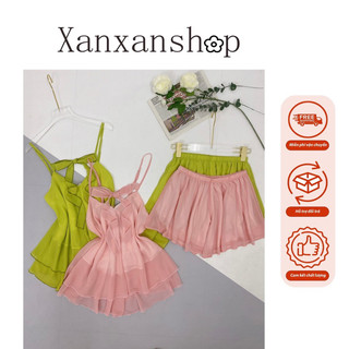 Bộ đùi lụa chifon 2tầng cột nơ tiểu thư