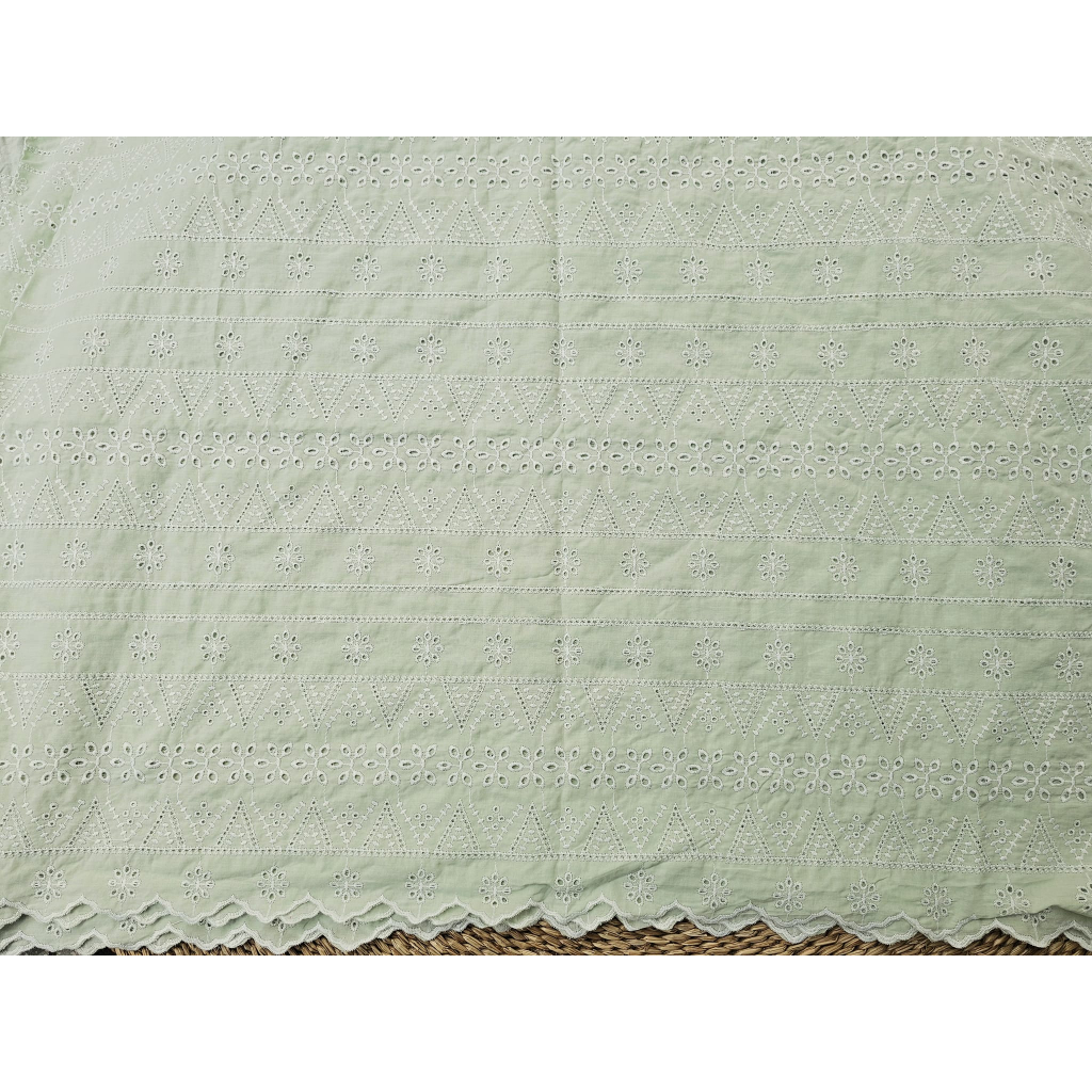 Vải thô boi thêu màu xanh mint