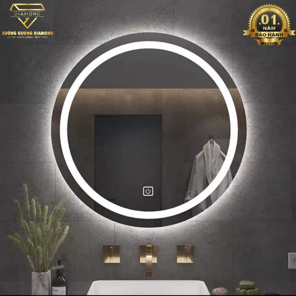 Gương đèn LED cảm ứng treo tường dạng Tròn, Gương trang điểm,treo phòng tắm cao cấp Diamond Mirror, đủ size, đủ phụ kện