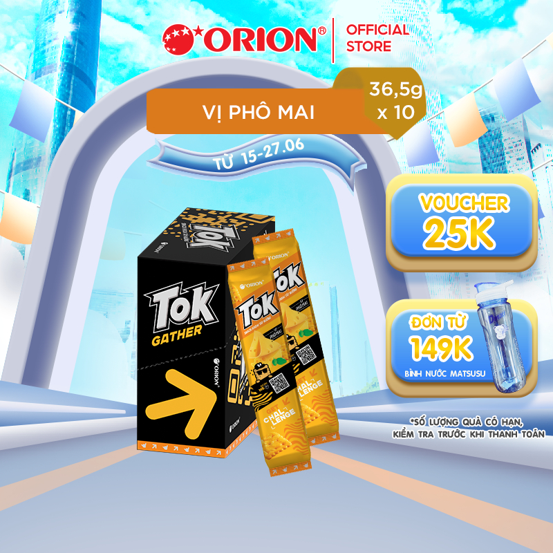 Hộp 10 gói Bánh Khoai Tây Nướng Tok Orion vị Phô Mai 365g (36.5g x 10 gói/hộp)