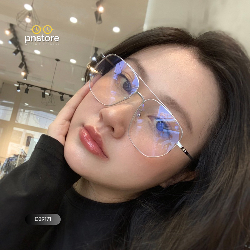 Gọng kính vuông kim loại D29171 nam nữ PNSTORE tròng kính chống ánh sáng xanh