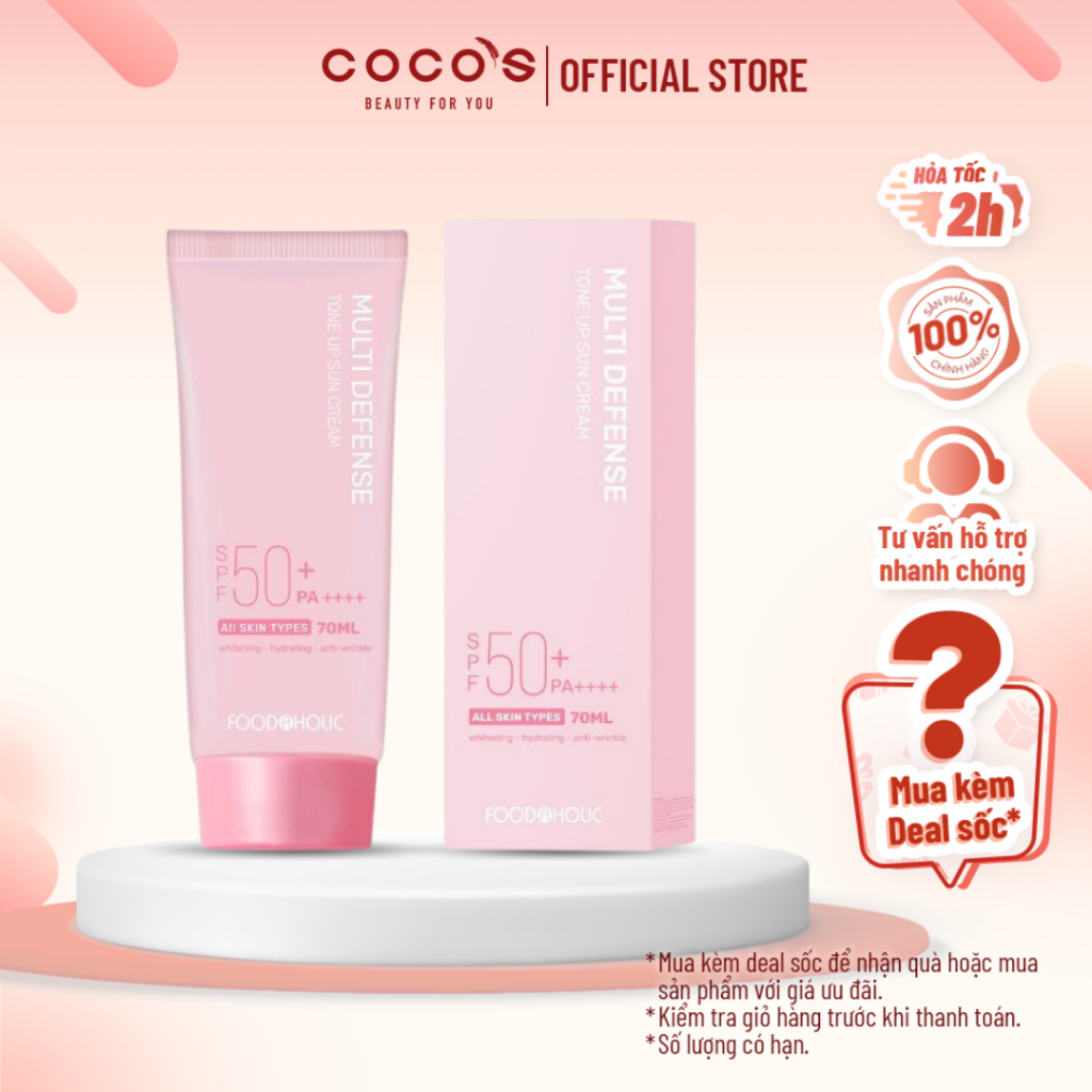 Kem Chống Nắng Nâng Tone Foodaholic Multi Defense Tone Up Sun Cream SPF 50+ PA ++++ (70ml)