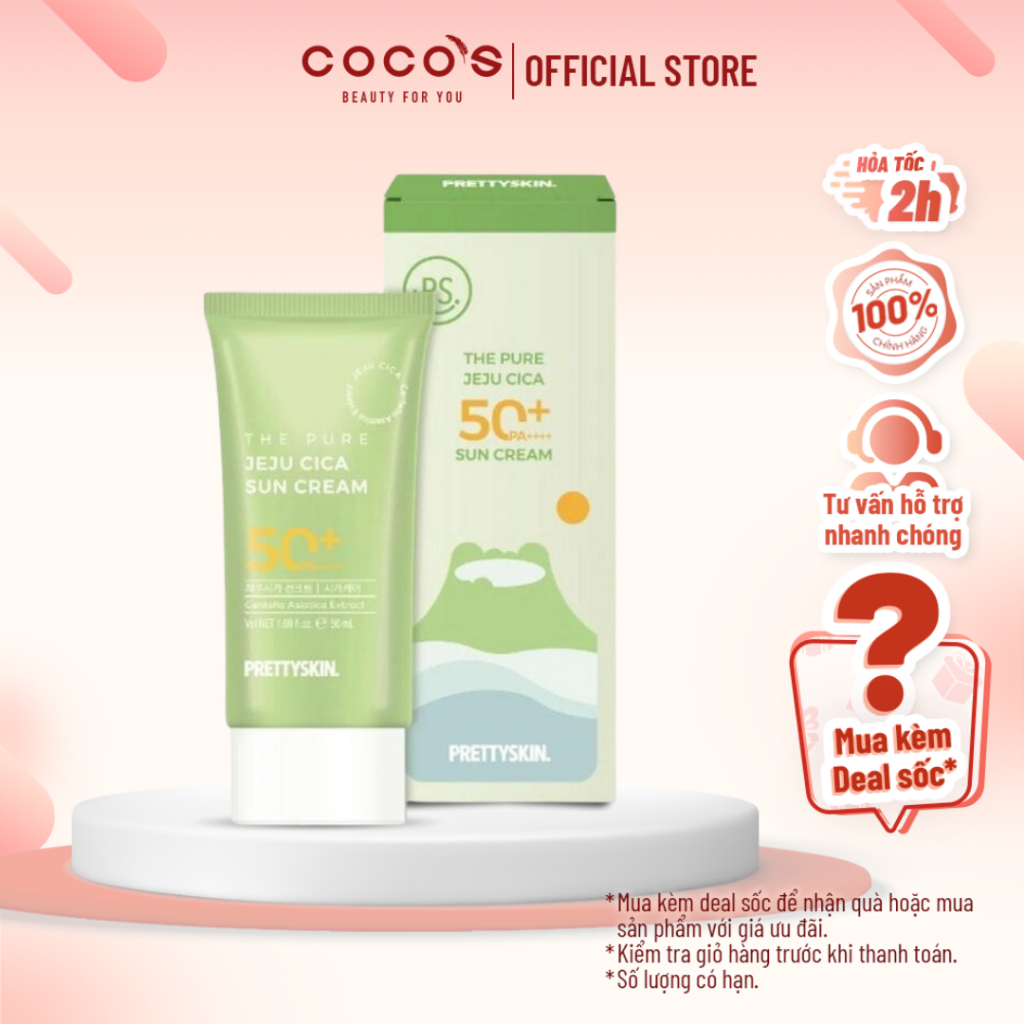 Kem Chống Nắng Rau Má JEJU CICA PRETTYSKIN Dành Cho Da Nhạy Cảm SPF50+ PA++++ 50ml