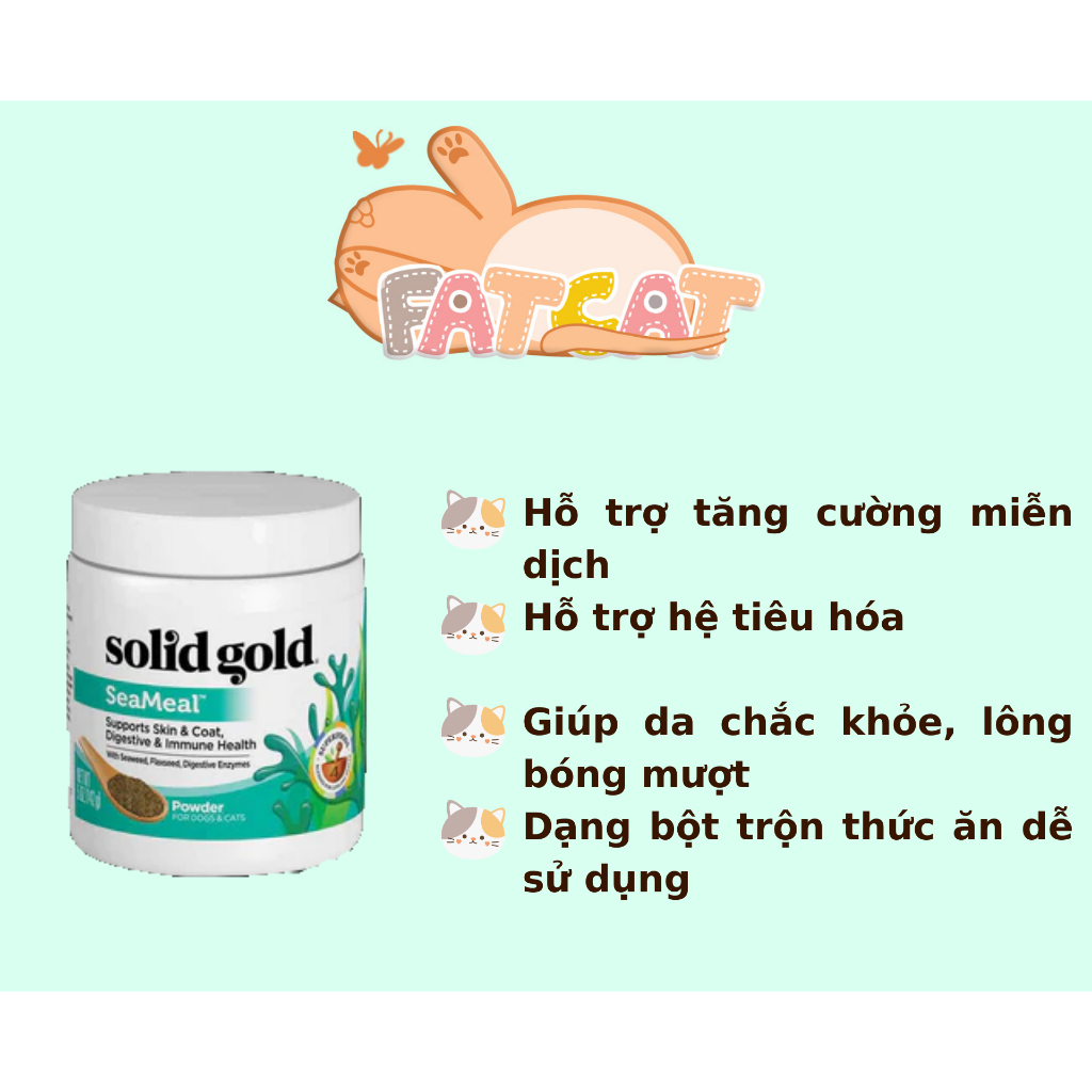 Bột Tảo Vitamin Tổng Hợp Cho Chó Mèo Solid Gold Tinh Chế Từ Tảo Biển Hỗ Trợ Tiêu Hóa Đường Ruột, Miễn Dịch, Da Lông