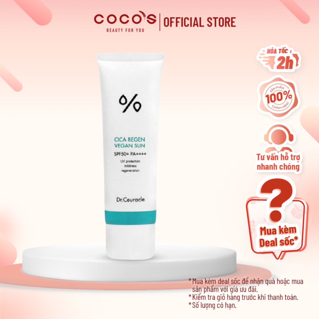 Kem Chống Nắng Thuần Chay Cica Regan Vegan Sun Rau Má SPF50+ PA++++ Dr.Ceuracle 50ml