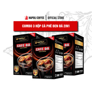 Combo 3 hộp Cafe đen đá hòa tan 2in1 Napoli Coffee bổ sung Nấm Linh Chi và Đông Trùng Hạ Thảo 15 gói x 16g
