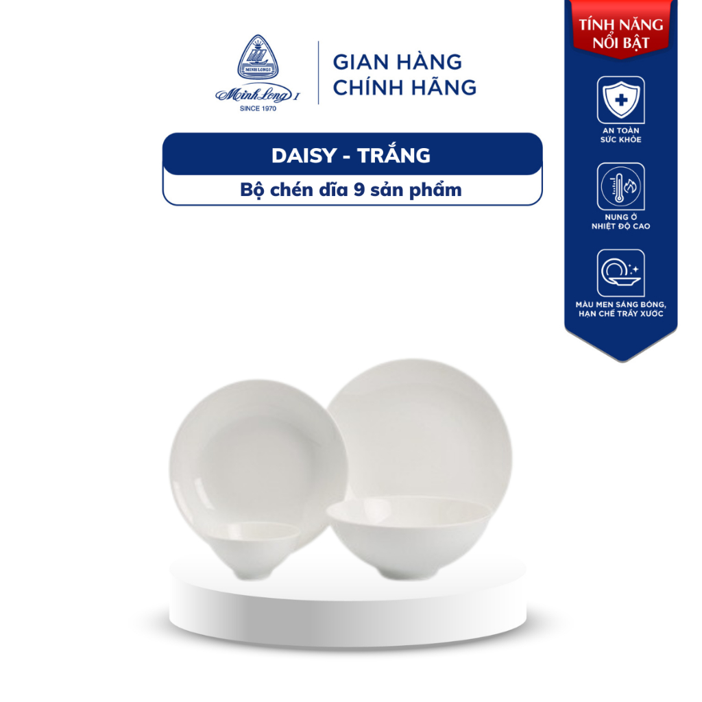 Bộ Chén Dĩa, Bộ Bát Dĩa Minh Long 9 Sản Phẩm - Daisy - Màu Trắng