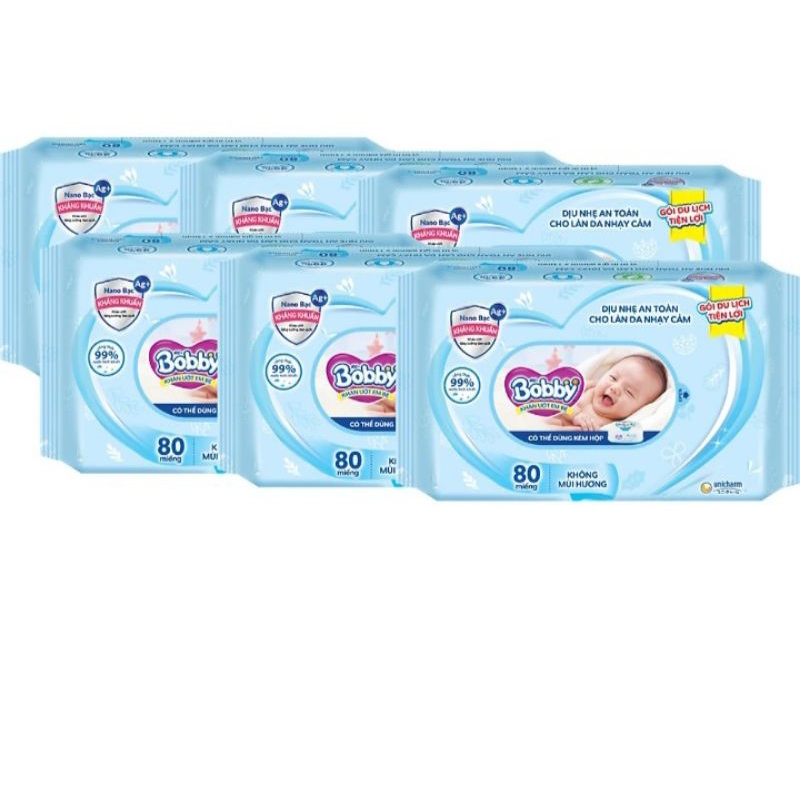 Khăn ướt bobby 80 miếng không mùi tiện lợi