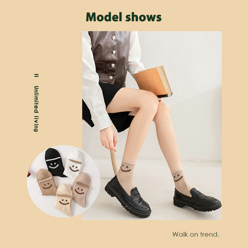 🍒🍒CHERRYKOKO Đôi Tất Cotton Dày Hoạ Tiết Mặt Cười Xinh Xắn Cho Nữ