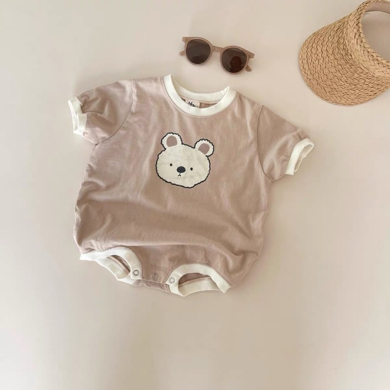 Body in gấu, áo liền quần cho bé trai bé gái vải cotton mỏng nhẹ