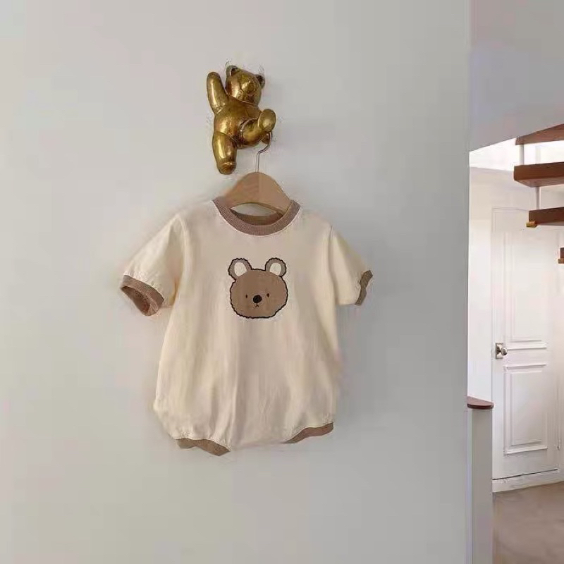 Body in gấu, áo liền quần cho bé trai bé gái vải cotton mỏng nhẹ