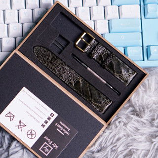 Dây đồng hồ da đà điểu màu xanh rêu mrfour | ostrich leather watch bands