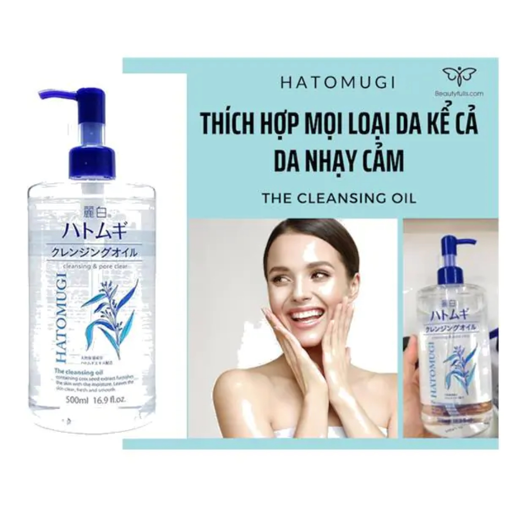 Nước tẩy trang dưỡng ẩm sáng da Reihaku Hatomugi Cleansing Oil 500ml chiết xuất ý dĩ  Nhật Bản mẫu mới - Hatomugi