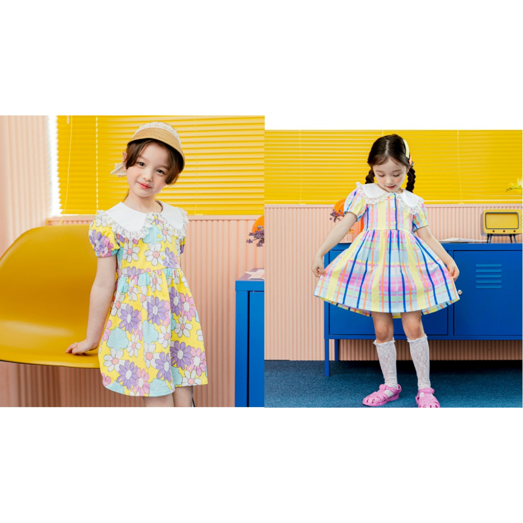 Váy cộc lilipurri trắng ren tay chun bồng dễ thương Nga Fish V1TR2