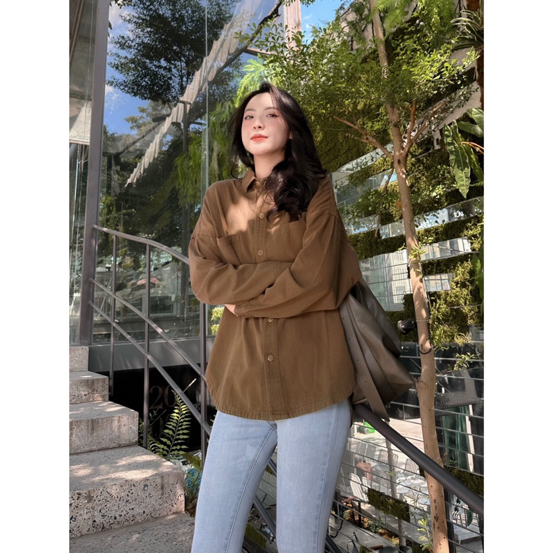 Áo Sơmi Kaki - Trơn - 2 Túi To - Tay Dài