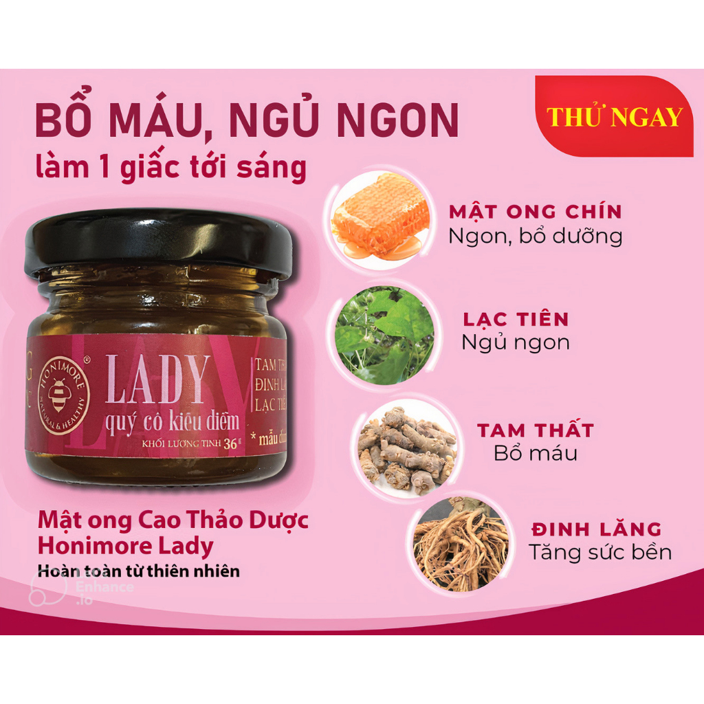 Mật ong cao thảo dược Lady 36g - dành cho phụ nữ - cải thiện giấc ngủ, da hồng hào, rạng ngời