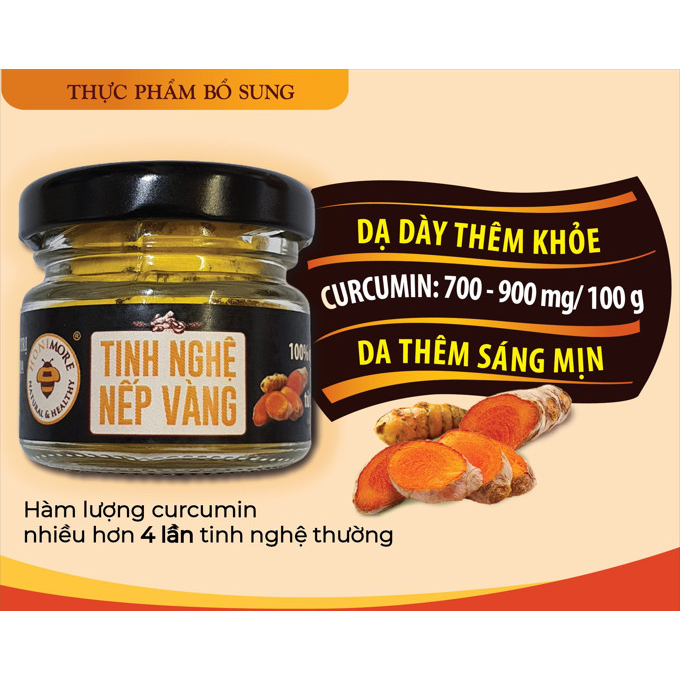 Tinh nghệ nếp vàng Honimore10g/hũ - có curcumin nhiều cải thiện tiêu hoá, dạ dày, đẹp da