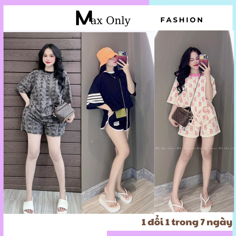 Set bộ quần áo thun chữ B nữ siêu hot gồm áo phông rộng họa tiết chữ B kín áo và quần short đùi