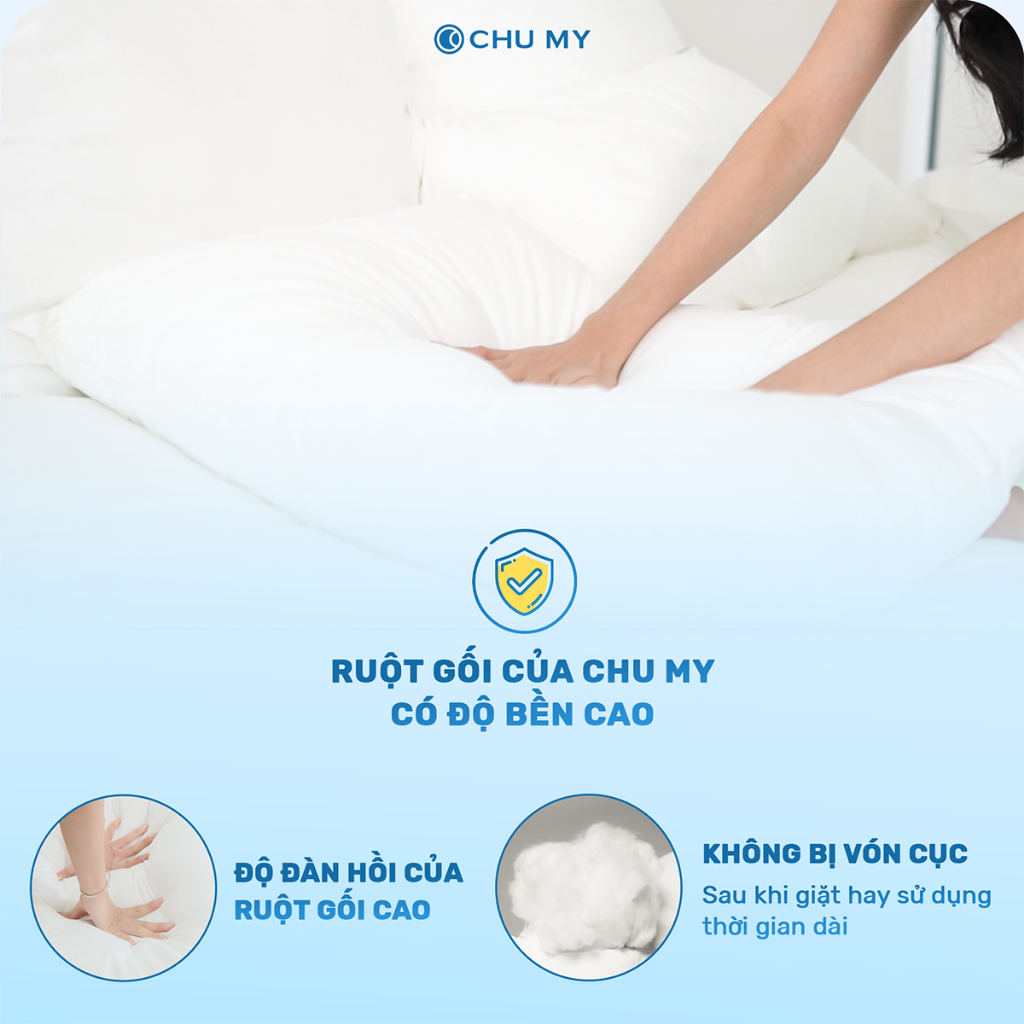 Ruột gối CHU MY Microfiber siêu mịn, vỏ 100% cotton T233, chuẩn khách sạn 5 sao, kích thước 40x60cm, 50x70cm, 60x80cm