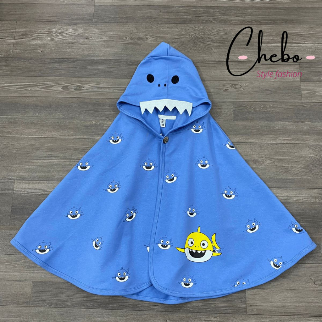 Áo choàng nắng cho bé trai bé gái họa tiết cá mập xanh siêu hot hàng Quảng Châu xịn sò chất cotton thấm hút mồ hôi