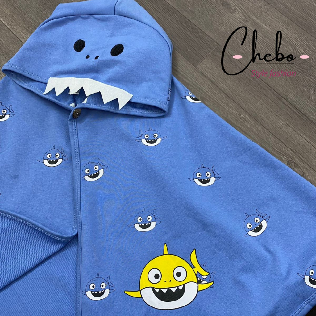 Áo choàng nắng cho bé trai bé gái họa tiết cá mập xanh siêu hot hàng Quảng Châu xịn sò chất cotton thấm hút mồ hôi