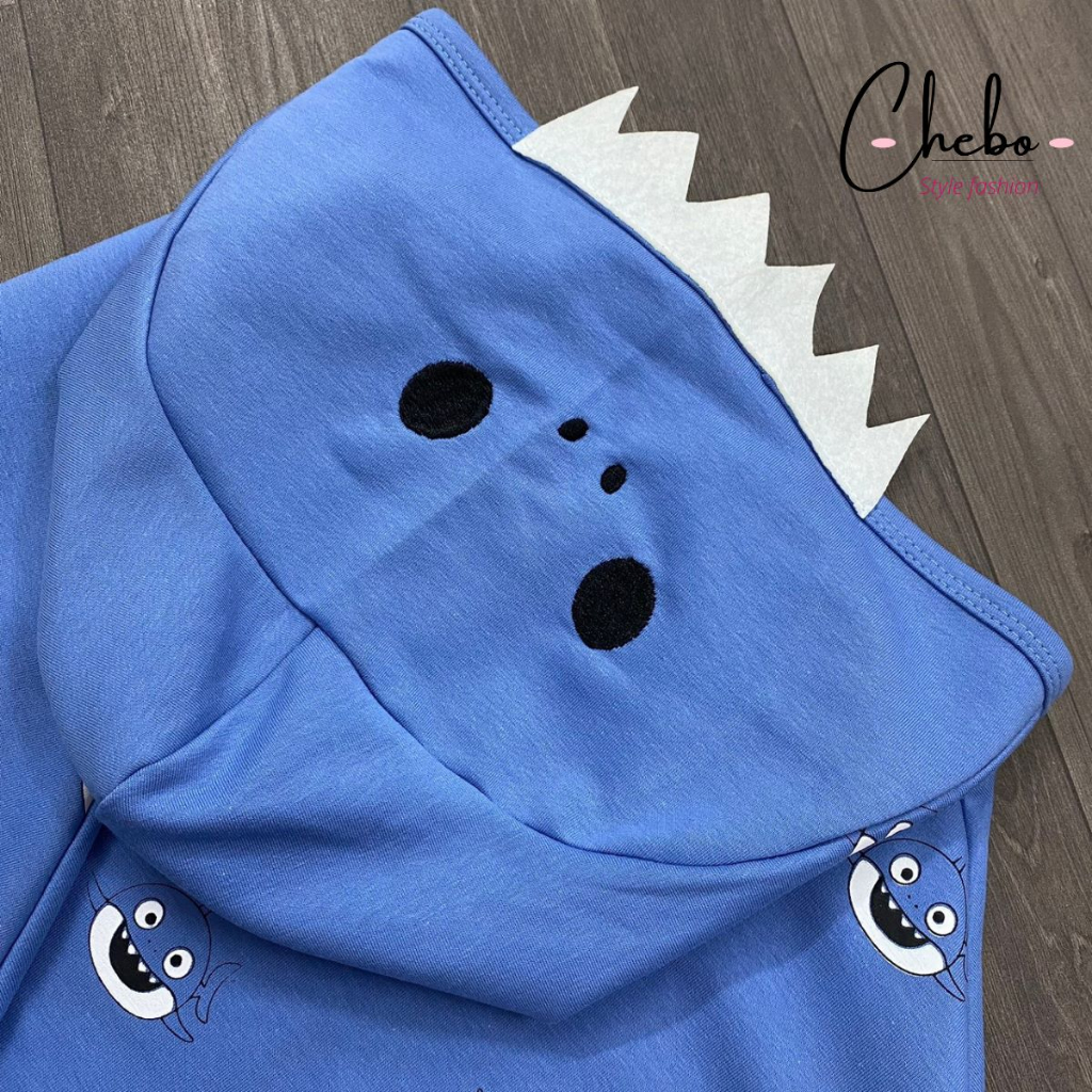 Áo choàng nắng cho bé trai bé gái họa tiết cá mập xanh siêu hot hàng Quảng Châu xịn sò chất cotton thấm hút mồ hôi