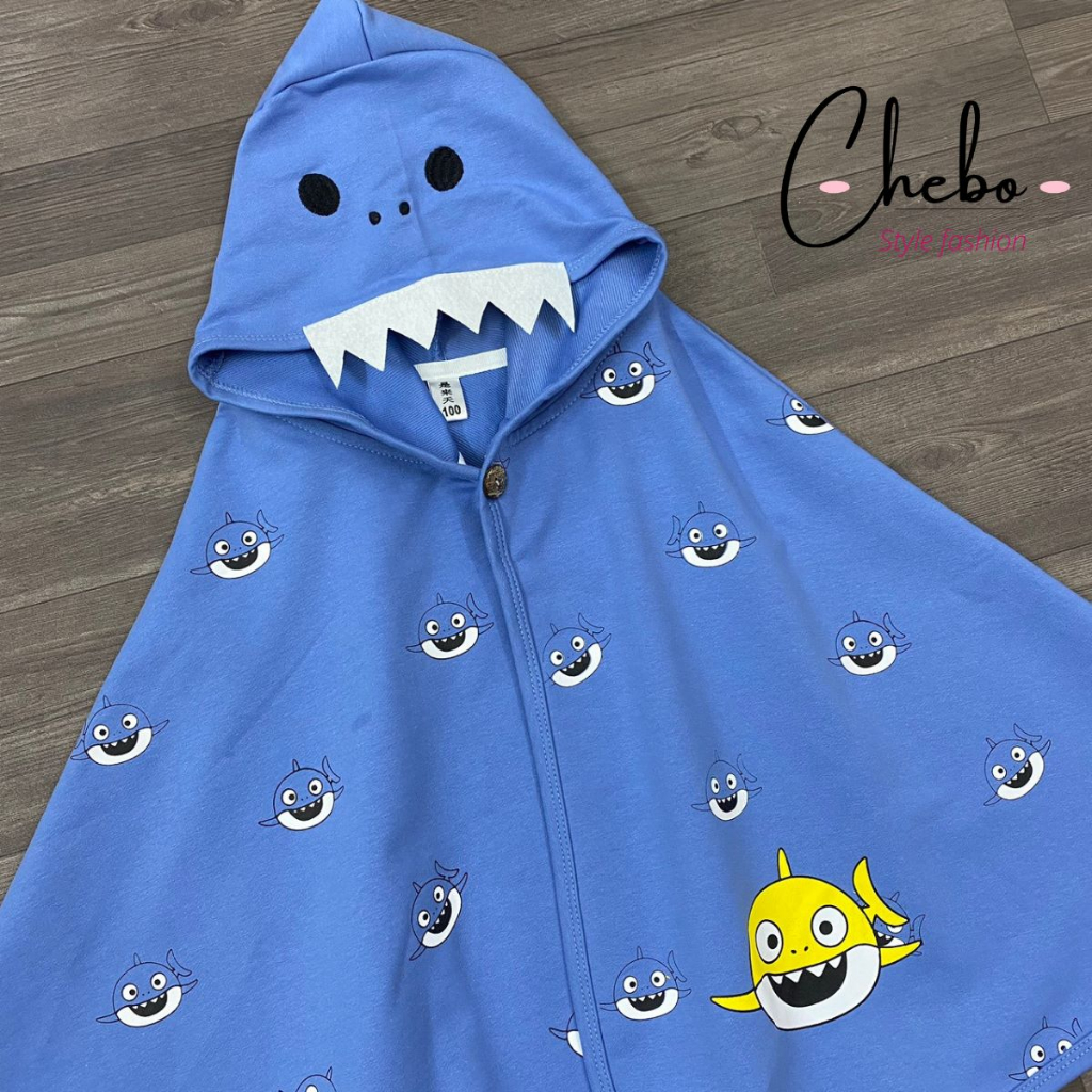 Áo choàng nắng cho bé trai bé gái họa tiết cá mập xanh siêu hot hàng Quảng Châu xịn sò chất cotton thấm hút mồ hôi