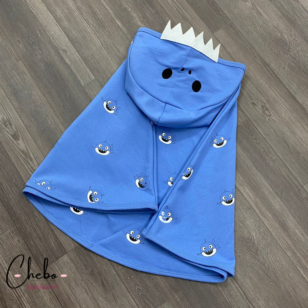 Áo choàng nắng cho bé trai bé gái họa tiết cá mập xanh siêu hot hàng Quảng Châu xịn sò chất cotton thấm hút mồ hôi