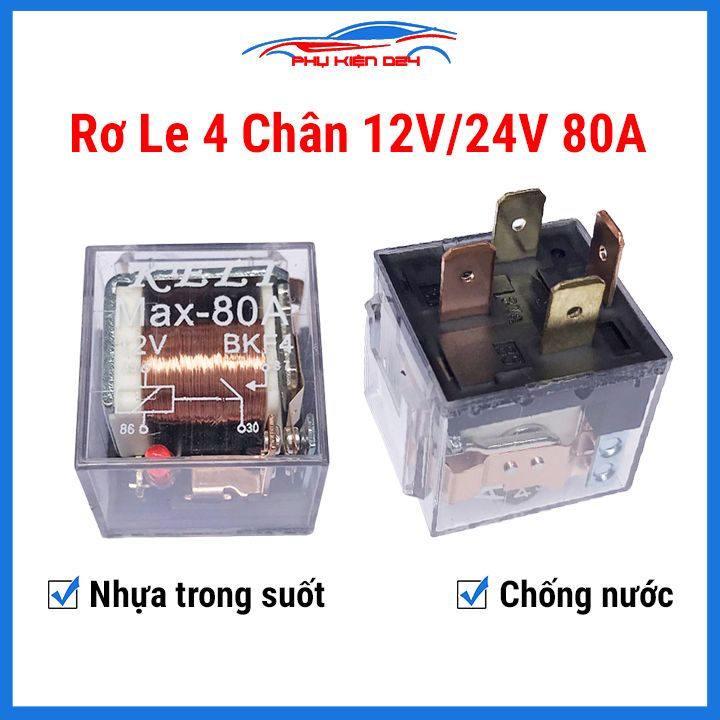 Rơ le 4 chân điện áp 12V/24V chịu dòng 80A/100A vỏ nhựa trong suốt,chống nước an toàn khi sử dụng