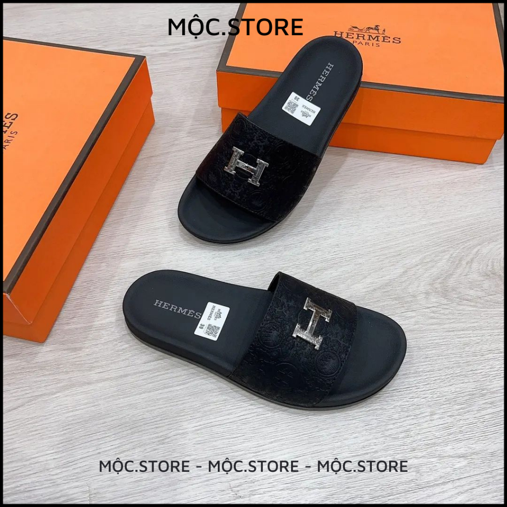 Dép nam quai ngang Hermes, Dép HM Da Bò Nam Nữ 2 Màu Chất Lượng Cao Bản Đẹp 1:1,Full Box có BH