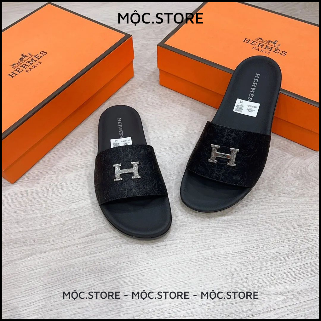 Dép nam quai ngang Hermes, Dép HM Da Bò Nam Nữ 2 Màu Chất Lượng Cao Bản Đẹp 1:1,Full Box có BH