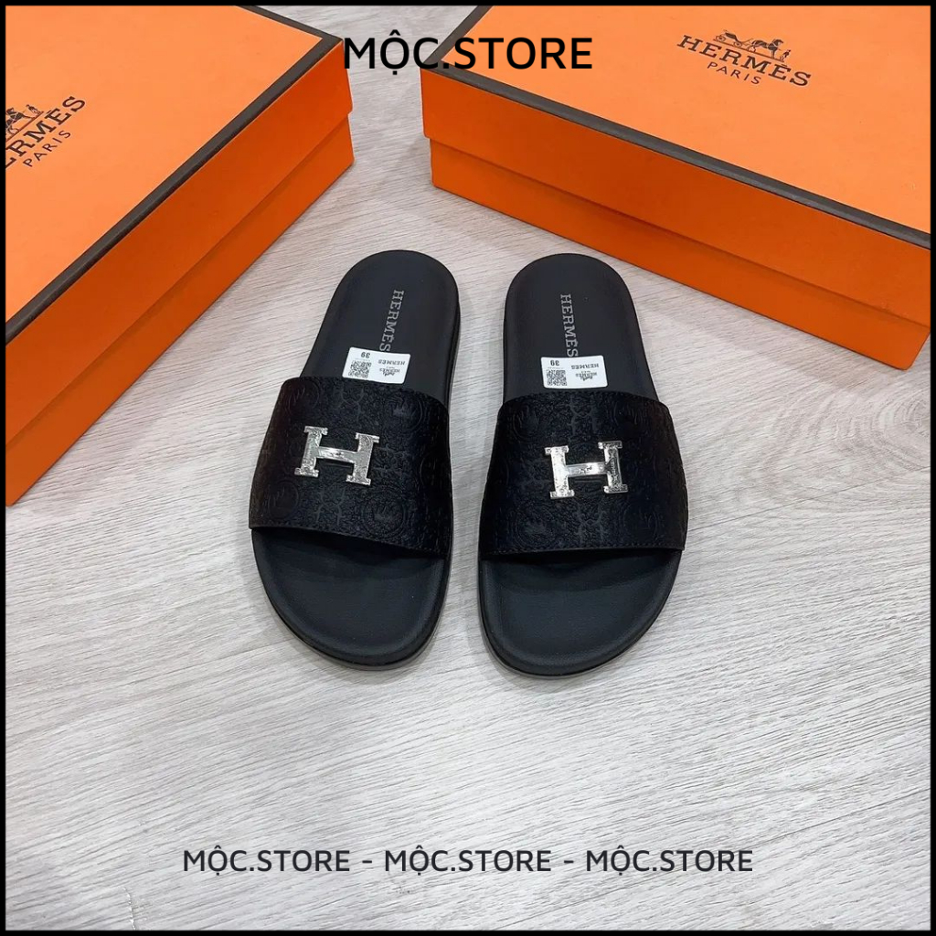 Dép nam quai ngang Hermes, Dép HM Da Bò Nam Nữ 2 Màu Chất Lượng Cao Bản Đẹp 1:1,Full Box có BH