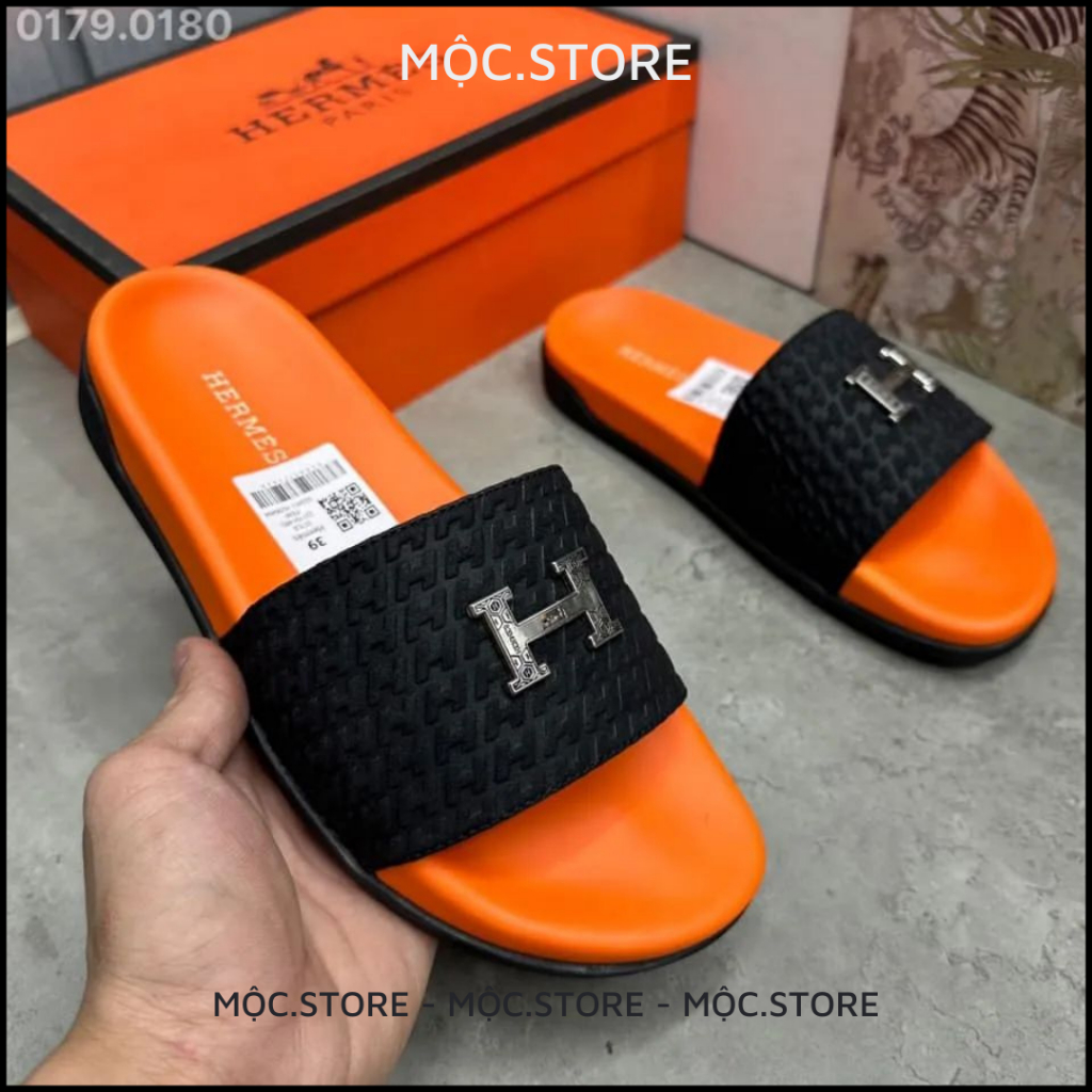 Dép nam quai ngang Hermes, Dép HM Da Bò Nam Nữ 2 Màu Chất Lượng Cao Bản Đẹp 1:1,Full Box có BH