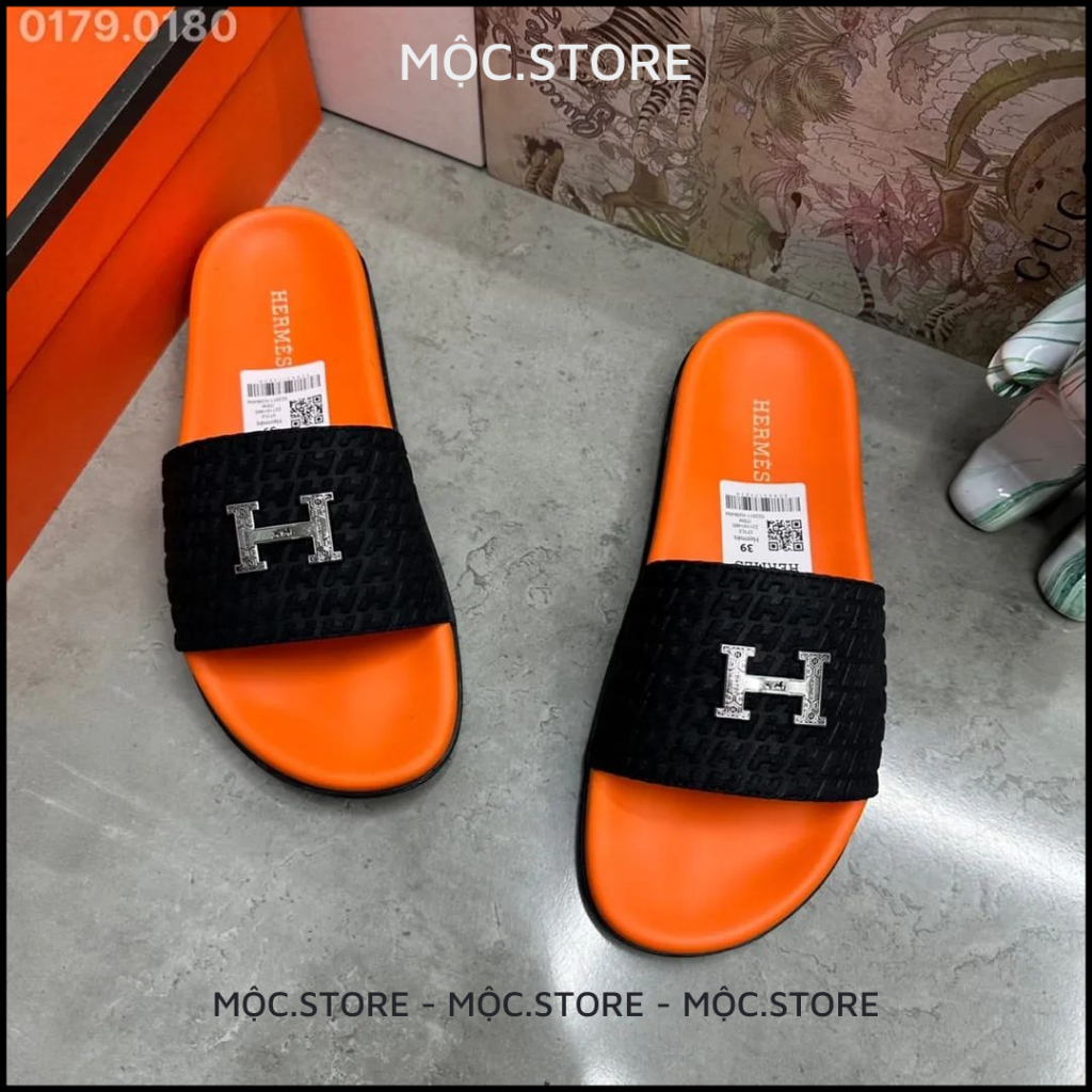 Dép nam quai ngang Hermes, Dép HM Da Bò Nam Nữ 2 Màu Chất Lượng Cao Bản Đẹp 1:1,Full Box có BH