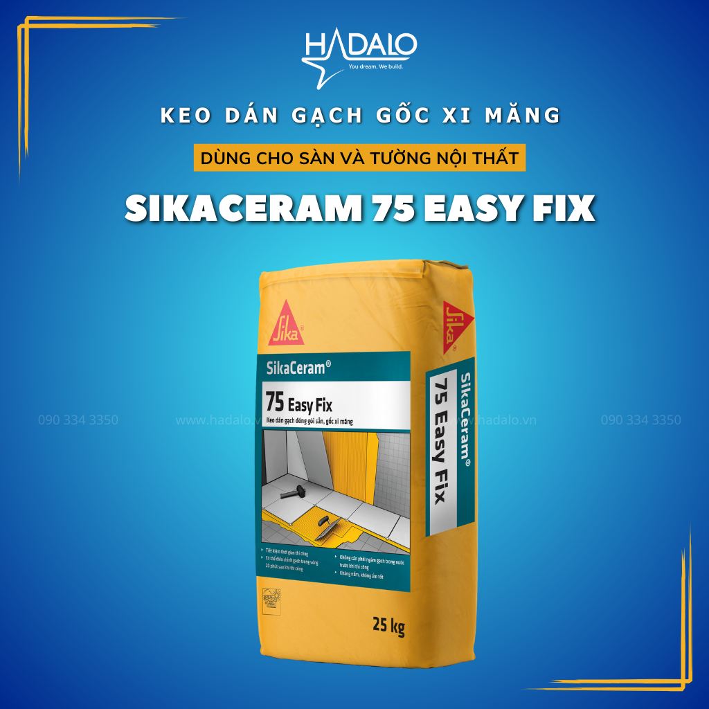 SikaCeram 75 Easy Fix – Keo dán gạch bám dính tốt, chống nấm, kháng ẩm, dùng cho sàn và tường nội thất - 25kg