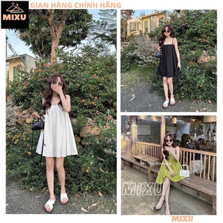 Váy babydoll 2 dây nữ chun ngực dáng ngắn dễ thương, Đầm tiểu thư 2 dây suông bánh bèo thời trang ulzzang - MIXU