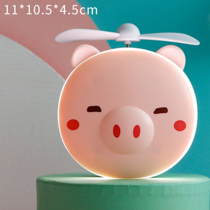 [Kèm ảnh thật] Quạt mini cầm tay heo hồng tích hợp gương và đèn led siêu tiện lợi