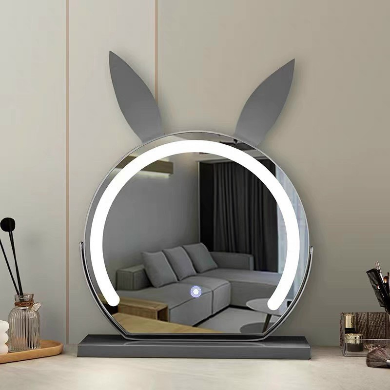 Gương trang điểm tai thỏ đèn led tròn GL03