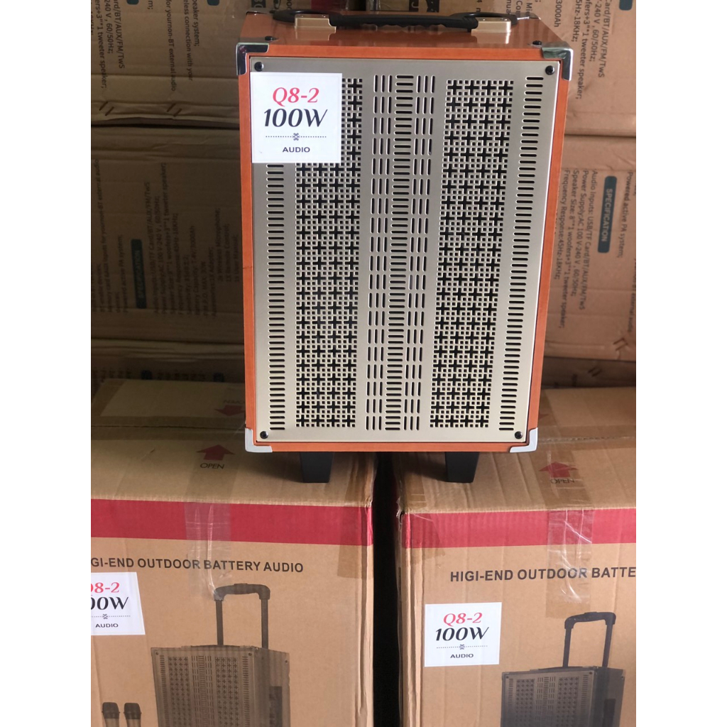 loa kéo di đông công suất lớn 100w bass20 q8-2s phiên bảng f1 2023 2 mic vàng tặng led theo nhạc 55k
