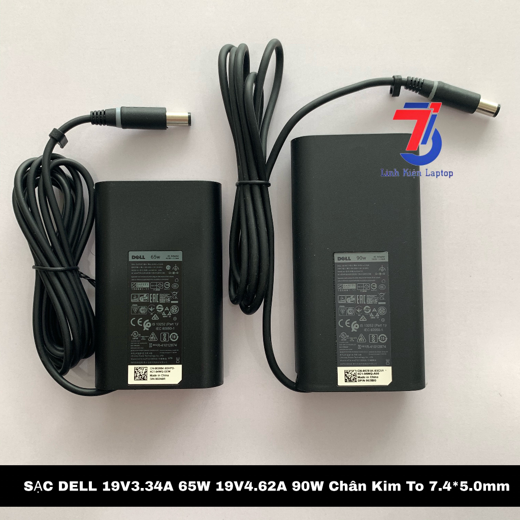 Sạc Máy Tính Laptop3T DELL Oval 19V-3.34A 65W; 19V-4.62A 90W Chân Kim To 7.4*5.0MM Loại Tốt Chính Hãng 2023