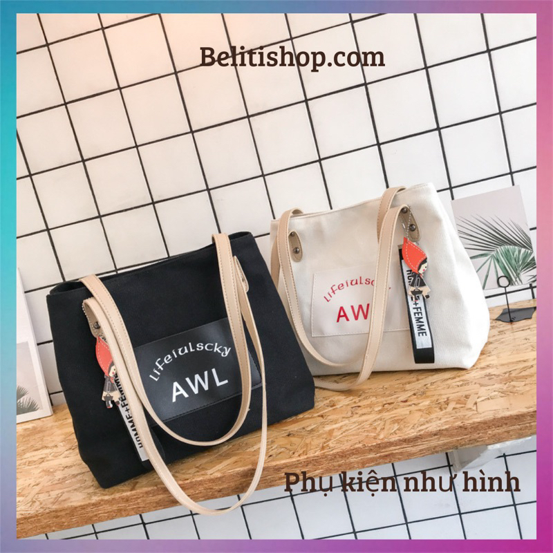 Túi đeo vai thời trang B70 khoá kéo kèm phụ kiện cute phong cách Hàn Quốc