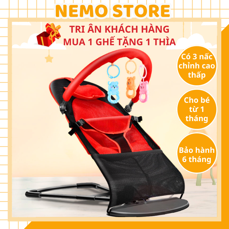 Ghế nhún cho bé NEMO STORE ghế rung ngủ nôi nằm cho trẻ rung nhún có thanh đồ chơi loại chữ A cao cấp