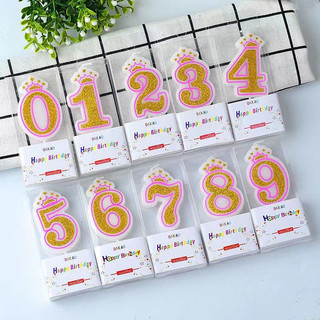 Nến số decor bánh tiệc cưới sinh nhật nhũ kim tuyến, Chữ Happy Birthday, trang trí bánh kem mầu hồng, mầu xanh